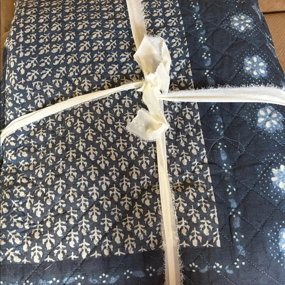 Lauren Ralph Lauren Beckett Blue Quilted Coverlet Quilt Queen Coastal 90x92”
